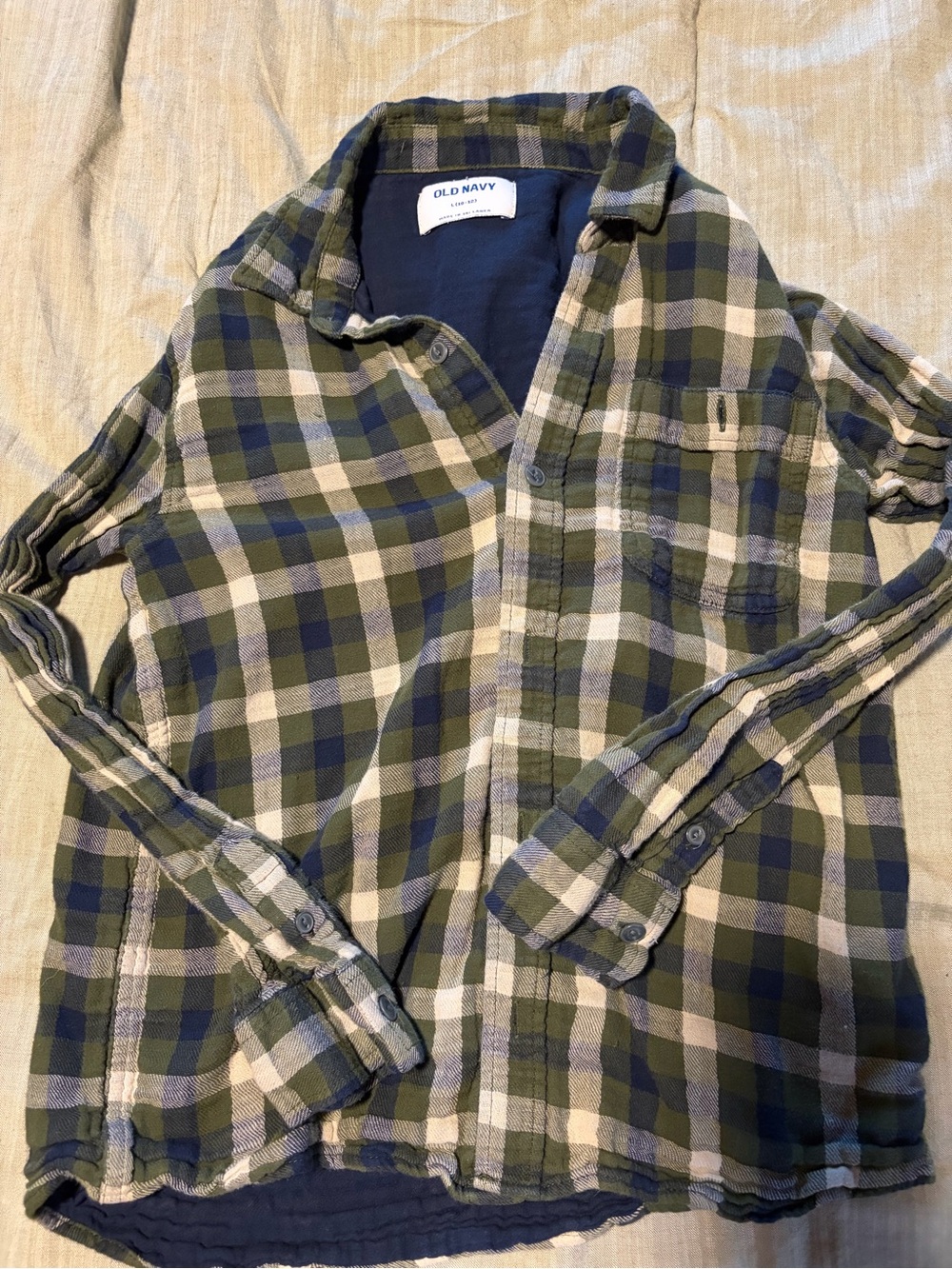 Old Navy Green and Navy Plaid Button-Down Shirt
